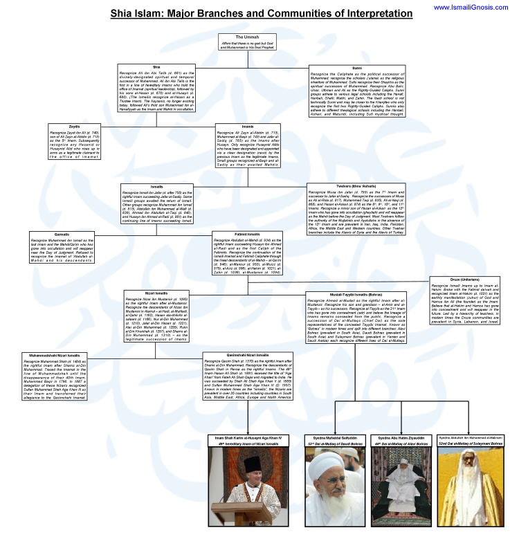 The different historical lineages of the Shi‘i Imams to the present day